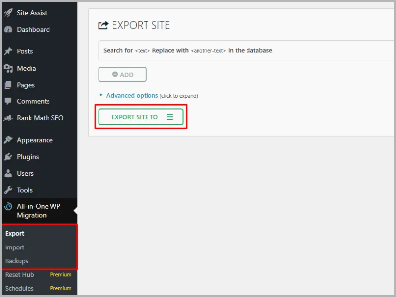 All in One Migration WordPress Plugin Dashboard