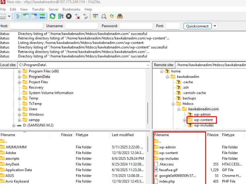 FileZilla Dashboard Info